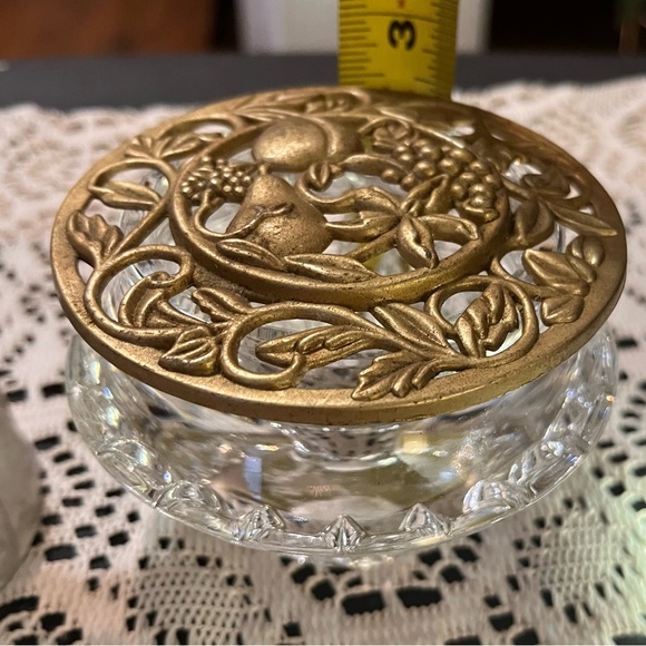 Vintage mismatched crystal taper candlestick holders brass topper & jello mold - Picture 13 of 15